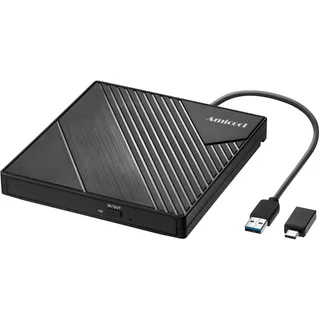 AmiCool Externes DVD Laufwerk Extern USB 3.0 USB C CD Laufwerk für Laptop Desktop PC MacBook Externer DVD Brenner Windows 7/8.1/10/11 Linux Mac OS CD/DVD Reader Tragbar +/-RW ROM Optisches Drive