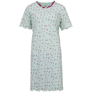 Zeitlos Nachthemd Damen Kurzarm Rüsche mit Blumen Knöpfe M-2XL Knopfleiste Schlafshirt, Farbe:Mint, Größe:M - M