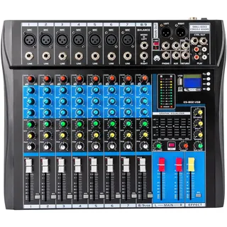 Professioneller Mixer, 7-Kanal-Audiomischpult, mit USB-Audio-Schnittstelle, 48V Phantomspeisung, 7-Kanal-Mixer, Stereo-Equalizer für die Aufnahme von DJ-Bühnen-Karaoke-Musikanwendungen (Es - 802)