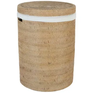 Casa Moro Wäschekorb Rattan Wäschekorb CLEO mit Deckel & Innenfutter rund (Aufbewahrungskorb rustikal geflochten, Rattankorb Weide Wäschebehälter), Boho Chic Wäschesammler mit Griff beige 35 cm x 50 cm