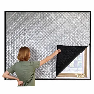 Thermovorhang Winter Fenster Isolierung Wärmeschutz Kälteschutz ohne Bohren | Set, Isolierfolie, Hitzeschutz, Maßanfertigung, Klettverschluss, Wiederverwendbar, Schlafzimmer, Wohnmobil(75x180cm)