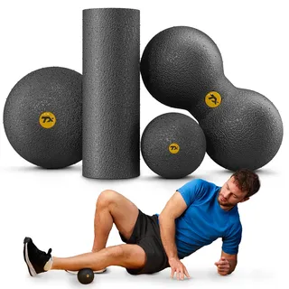 trex sport Mini Faszienrolle Faszienball 4er Set EPP Foam Roller Duoball | TX-025EPS Triggerpunkt-Massage und Ganzköper-Selbstmassage, Schwarz