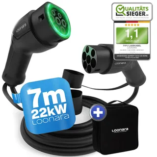 loonara Typ 2 Ladekabel 22kW 7m für Elektroauto mit Ladekabel Typ 2 Stecker - Ladekabel E Auto - EV Charger 32A kompatibel mit Cupra Formentor, Born, Tesla Model Y / 3 / S, Zoe, Skoda Enyaq