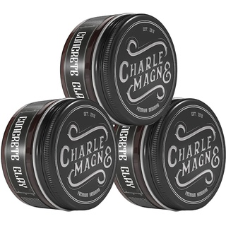 Charlemagne Concrete Clay - 3x 100 ml, Superstarker Halt, Lederduft - Hair Clay Pomade Herren, fettfreie Textur & Styling-Creme für fast matten Haarstyling Männer Look - Styling Cream, Made in Germany