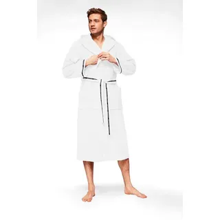 Bruno Banani Herrenbademantel Danny, Normallänge & Überlänge, auch in extra lang, Hotelbademantel, Langform, Walkfrottee, Kapuze, Gürtel, mit Logostreifen, Herren Bademantel aus 100% Baumwolle, S-4XL weiß S | 120 cm