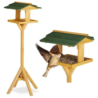 Relaxdays Vogelhaus mit Ständer, Dunkelgrün,Hellbraun
