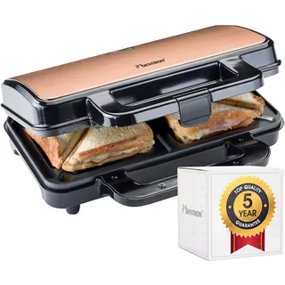 Bestron ASM90XLCO XL Sandwichmaker Antihaftbeschichteter Sandwich-Toaster für 2 Sandwiches, 900 Watt, SchwarzKupfer