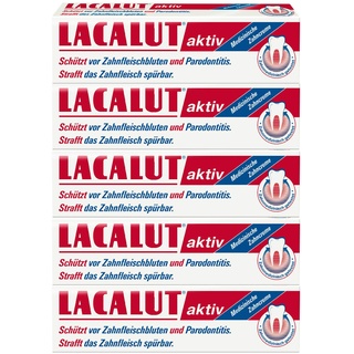 LACALUT AKTIV ZAHNCREME, 100ml Zahnpasta, sofort spürbare Straffung und Festigung des Zahnfleischs, effektive Zahnpflege & Zahnfleischpflege, 5 x 100ml