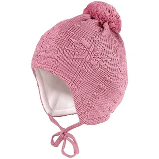 Maximo Strickmütze mit Norwegerstern, Pompon und Bindeband rosa 49