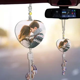Autospiegel Dekoration für Familie und Freunde,Personalisierbarer Foto-Kristall-Anhänger,Personalisierter Autospiegel Kristall Fotorahmen