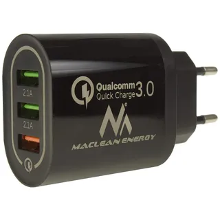 Maclean Brackets Maclean MCE479 USB-Ladegerät QC 3.0 | 3X USB Netzadapter 1x QC 3A 2X 2.1A | Universal Ladeadapter für Smartphone Tablet Navi MP3 MP4 | Schnellladen & Mehrfachschutz (Schwarz)