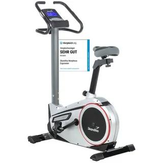 Skandika Ergometer Morpheus | Heimtrainer für Zuhause, 12 kg Schwungmasse, 32 Widerstandsstufen, 24 Programme, App Kompatibel mit Kinomap, Pulsgurt, Tablethalterung | Indoor Fahrrad bis 150 kg