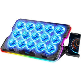 AIMIUZI Laptop-Kühlkissen, Gaming-Laptop-Lüfter-Kühler mit 15 leisen Lüftern für 30,5-43,8 cm (12–17,3 Zoll) Notebook, schlanker, tragbarer RGB-Laptop-Kühlständer mit 7 höhenverstellbaren 2