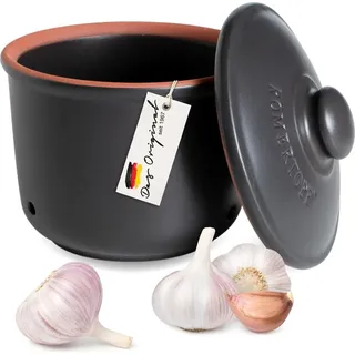 RÖMERTOPF Frische-Topf MINI 0,6 Liter - Knoblauchtopf Keramik - Atmungsaktiver Ton hält Gemüse länger Frisch - Ideale Luftzirkulation - Schwarz