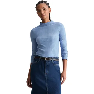 Marc O'Polo DENIM "aus Bio-Baumwoll-Mix", Damen, Gr. XS, medium blau, Obermaterial: 96% Baumwolle, 4% Elasthan, unifarben, Basic, slim fit, Babylock, Shirts Langarmshirt