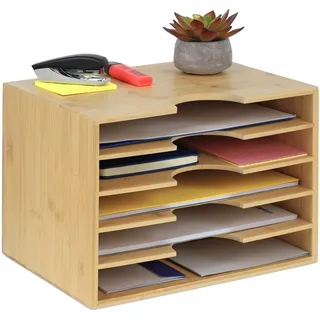 Relaxdays Briefablage Bambus Büro Organizer für A4