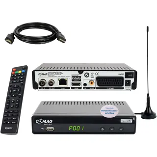 Sky Vision COMAG SL65T2 DVB-T2 Receiver, Freenet TV (Private Sender in HD), PVR Ready, Full-HD 1080p, HDMI, SCART, Mediaplayer, USB 2.0, 12V tauglich, 2m HDMI Kabel und DVB-T2 Antenne