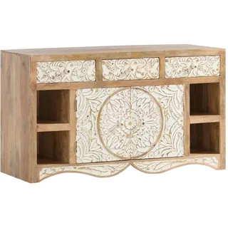 Woodkings Waschtisch Delhi I 130 cm breit | Doppelwaschtisch aus Mango Massivholz | Rustikal & Modern | Waschtischunterschrank für Aufsatzwaschbecken | Badezimmer Unterschrank aus Holz