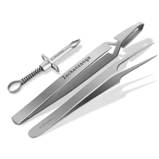 Zeckenzange Zeckenpinzette im 3er Set aus rostfreiem Edelstahl Profi-Qualität