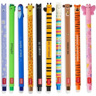 Legami - 10er Set Gel-Radierstifte, Erasable Pen, Stifte mit radierbarer Tinte, Gelschreiber Radierbar ohne Blatt zu verbrauchen, 0,7 mm Spitze, ve... - Blau/Grün/Schwarz/Rot/Orange/Rosa