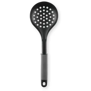 QDESIGN Schaumlöffel, Nylon, Sieblöffel, hitzebeständig, weicher Griff, rutschfest, spülmaschinenfest – Schwarz/Grau