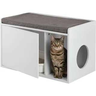 Relaxdays Katzenhaus mit Sitzauflage 45,5 x 75 x 43 cm Weiß/Grau