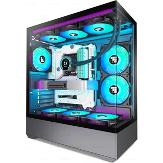 FOIFKIN F1 PC Gehäuse ATX- Vorinstallierter 6 PWM ARGB-Lüfter, ATX Mid-Tower Gaming PC Gehäuse, 270° Panoramaglas, mit Type-C (Schwarz, F1)