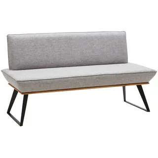 Voleo Sitzbank, Schwarz, Eiche, Hellgrau, Holz, Metall, Textil, Eiche, massiv, Uni, 2-3-Sitzer, 160x87x64 cm, Stoffauswahl, mit Rückenlehne, Esszimmer, Bänke, Sitzbänke