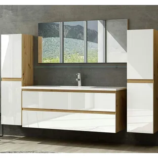 Homeline Badmöbel-Set Leonard 5-tlg. Eiche Artizan Weiß Hochglanz