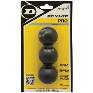 Dunlop Squashbälle Pro doppelGelb, 3 Stück im Blister, Offizieller Turnier-Squashball, schwarz 2 gelbe Punkte