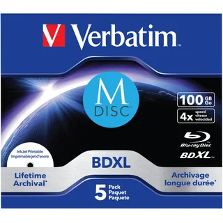 Verbatim M-Disc BD-R mit 100 GB - 4-fache Brenngeschwindigkeit - langlebige Blu-Ray Disc - 5 Stück