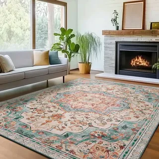 Songmics Vintage Teppich 140 x 200 cm Aquamarinblau