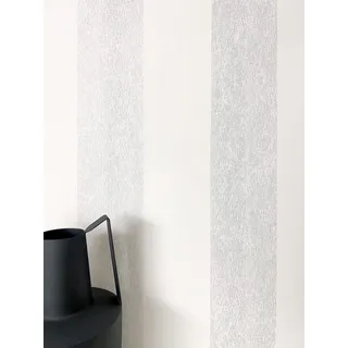 Newroom Tapete Hellgrau Vliestapete Streifen - Streifentapete Modern Weiß Linien Streifen Landhaus Linien inkl. Tapezier-Ratgeber
