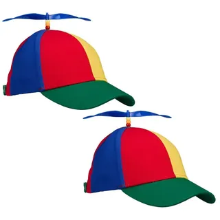 Relaxdays Propeller Mütze 2er Set, gestreift, Erwachsene, Kopfumfang 53–57 cm, Fasching, Festival, Helikoptermütze, bunt