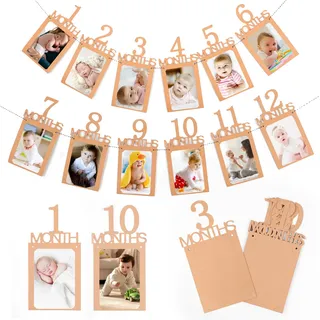 Romon Fotogirlande 1. Geburtstag, Baby Geburtstag Foto Banner für 1 bis 12 Monate, Party Girlanden Foto Hängende Wanddekoration, Kinder Deko Partyzubehör Dekoration für Mädchen Jungen, Kraftpapier