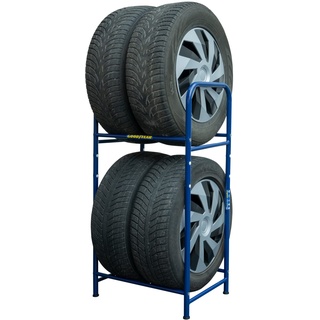 Goodyear Reifenregal für 4 Reifen, platzsparende Aufbewahrung, höhenverstellbar, 2 Ebenen, Tragkraft bis zu 120 kg, blau