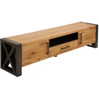 invicta INTERIOR Massives TV-Board Thor 200cm Wild Eiche geölt Lowboard im Industrial Design Sideboard Wohnzimmerschrank