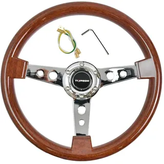 Klassisches Holzlenkrad, 350 mm (14 Zoll), universell einsetzbar, für Rennwagen, Retro-Design, 3 Speichen, 6 Schrauben, mit Hupenknopf, für Oldtimer-Modifikationen, Sim Driving, Motorsport und JDM.