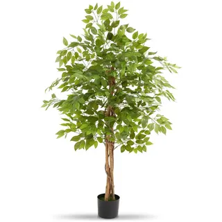 Tectake Künstlicher Ficusbaum Fida verschiedene Größen stabiler Kunststoff-Blumentopf - Grün