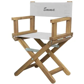 Geschenkegarten Regiestuhl für Babys und Kleinkinder (1-5 Jahre) mit holzfarbenem Gestell und individueller Bestickung (Perlfarben)