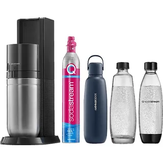 Sodastream Duo titan + Glaskaraffe + PET-Flasche + Metallflasche + Zylinder