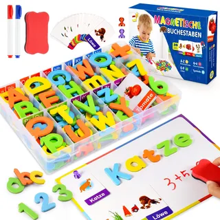 jinxful Lernspiele ab 3 4 5 6 7 Jahre, Magnetische Buchstaben und Zahlen für Kinder Spielzeug ab 3-7 Jahre Junge Buchstaben Lernen Geschenk Mädchen 3 4 5 6 7 Jahre Montessori Spielzeug (199 Stück)