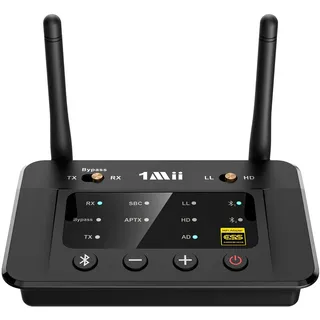 1Mii B03Pro Bluetooth-Sender und -Empfänger für TV und Kopfhörer | aptX Adaptive, aptX HD und Low Latency, Dual Link für 2 Kopfhörer, DAC, Bypass, AUX, RCA und optisch