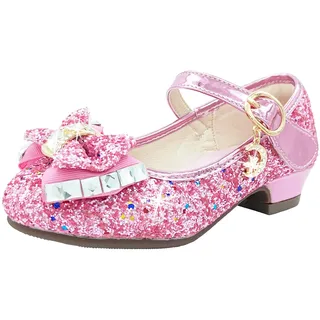 CHINYROZA Prinzessin Schuhe Mädchen Absatzschuhe Kinder Glitzer Schuhe Prinzessin Geschenk, Rosa 29 - 29 EU