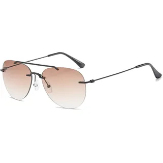 VEVESMUNDO Bifokale Sonnelesebrille Lesebrille Metall Blaulichtfilter Pilotenbrille Herren Damen Brillen +1.0,+1.5,+2.0,+2.5,+3.0,+3.5(Schwarz&Braun Linsen, 2.0)
