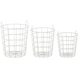 Cepewa 3er Set Metallkorb Aufbewahrungskorb Drahtkorb mit Henkel Korb weiß (1 x 3er Set weiß)