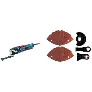 Bosch Multi-Cutter GOP 55-36 Professional (550W, 8.000 – 22.000 min-1), 0601231100 + 13tlg. Starlock Universal-Set (für Holz, Metall und Farbe, Sägen, Schleifen, und Schaben, Zubehör für Starlock)