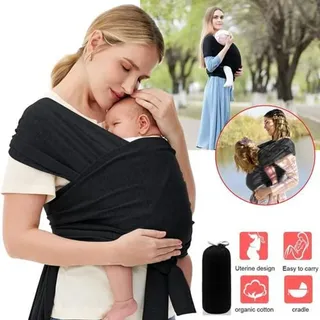 Babytragetuch mit Vordertasche Baby Tragetasche Anleitung Tragetuch schwarz bis 15kg - Schwarz