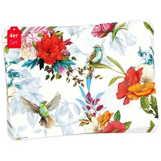 Tischsetmacher Tischset | Platzset abwaschbar - Bunte Kolibris mit Wildblumen - aus erstklassigem Vinyl (Kunststoff - BPA-frei) - 4 Stück - rutschfeste Tischunterlage - Tischmatte - Made in Germany