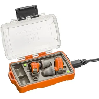 3M PELTOR EEP-100 EU Elektronische Gehörschutzstöpsel orange, Set: Stöpsel und Ladestation (mit geschlossenem Deckel und USB-Anschlüssen) sind IP-54 eingestuft und wasserfest